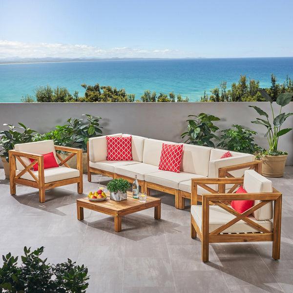 Gdf Studio Morgan Outdoor 6 Seater Acacia Wood Sofa Chat Set