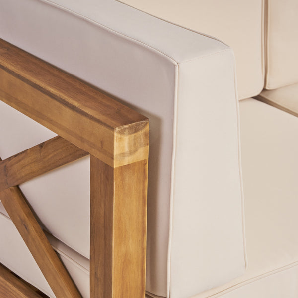 Gdf Studio Morgan Outdoor 8 Seater Acacia Wood Sofa And Club Chair Set