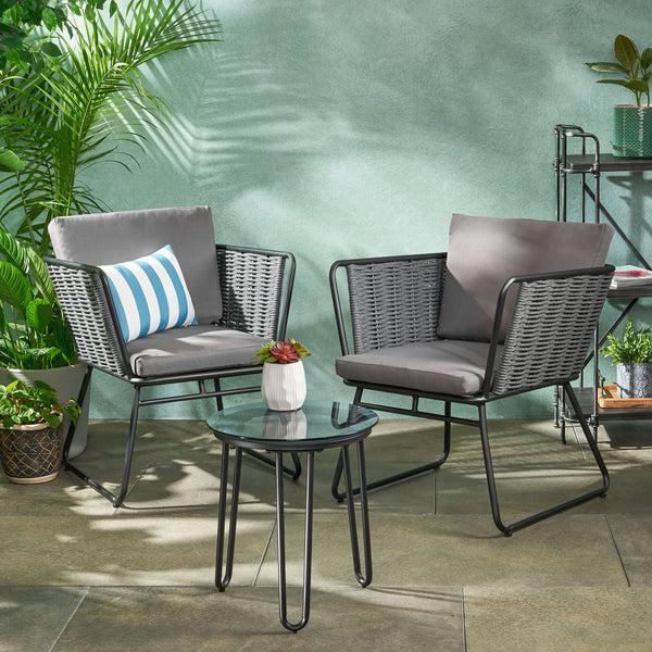Gdf Studio Morocco Modern Outdoor Rope Weave Chat Set With Side Table