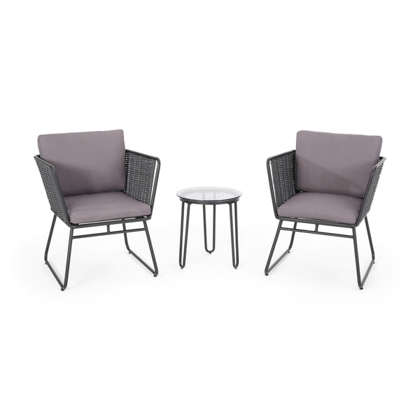 gdf studio Morocco Modern Outdoor Rope Weave Chat Set with Side Table