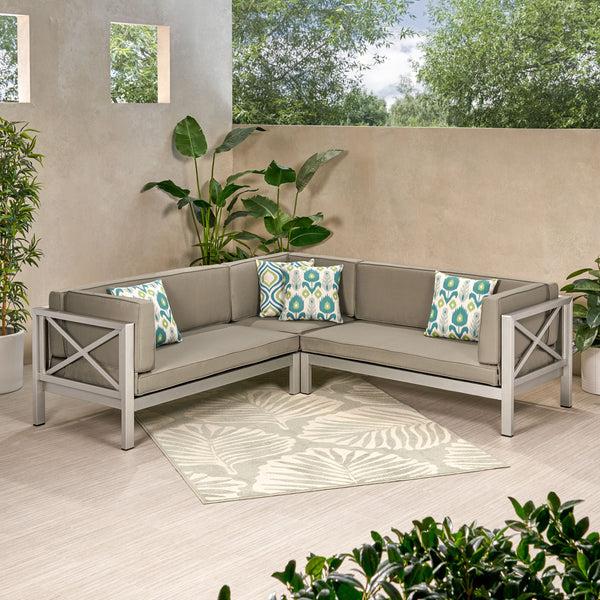 Gdf Studio Morocco Vista Outdoor Modern 5 Seater V-Shaped Sectional Sofa Set