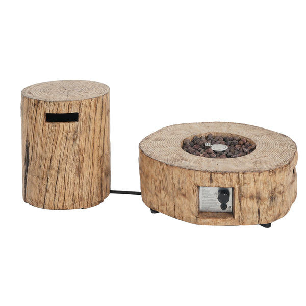 gdf studio Morvyn Outdoor Fire Pit & Side Table Set Brown