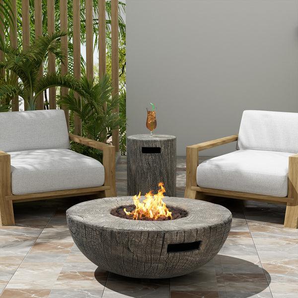 Gdf Studio Morvyn Outdoor Fire Pit & Side Table Set Light Grey