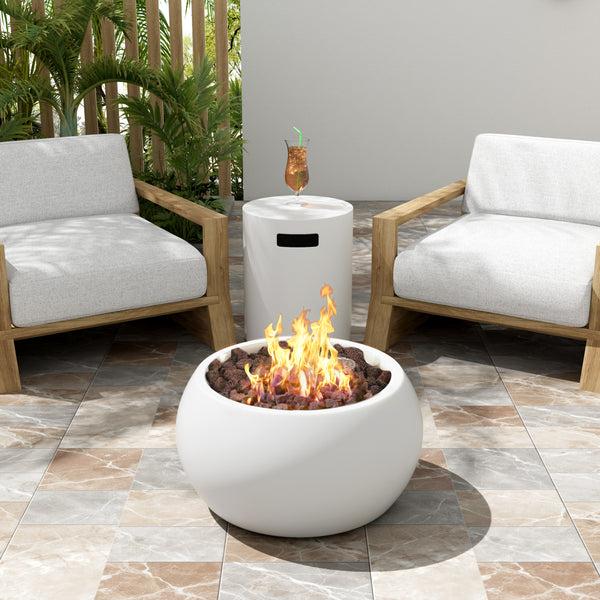 Gdf Studio Morvyn Outdoor Fire Pit & Side Tank Holder Set White