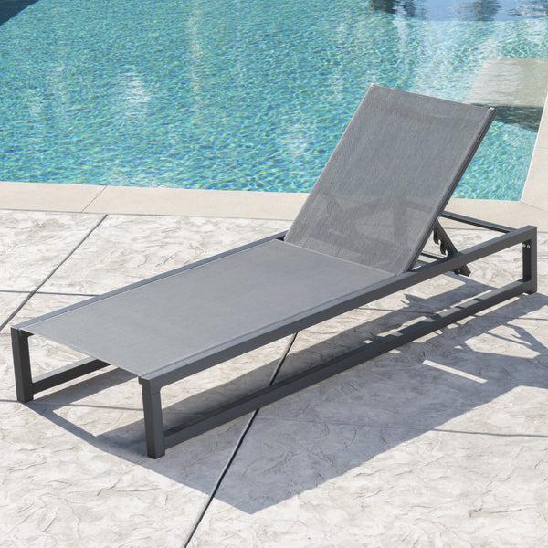 Gdf Studio Mottetta Outdoor Finished Aluminum Framed Chaise Lounge With Mesh Body