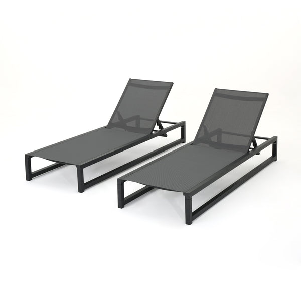 Gdf Studio Mottetta Outdoor Finished Aluminum Framed Chaise Lounge With Mesh Body