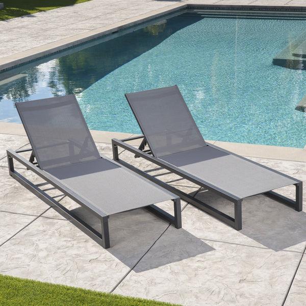 Gdf Studio Mottetta Outdoor Finished Aluminum Framed Chaise Lounge With Mesh Body