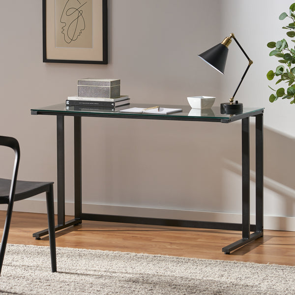 Gdf Studio Mumford Modern Rectangular Black Iron And Glass Computer Desk