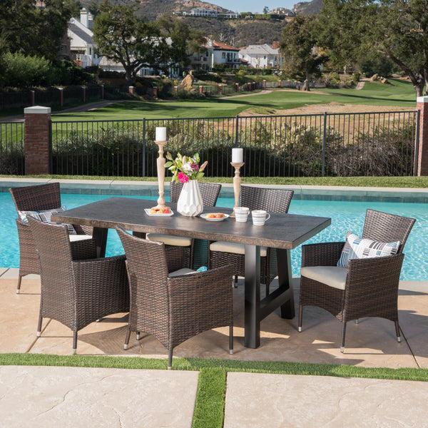 Gdf Studio Muriel Outdoor 7 Piece Wicker Dining Set With Light Weight Concrete Dining Table