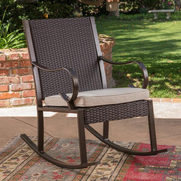 Gdf Studio Muriel Outdoor Wicker Rocking Chair With Cushion