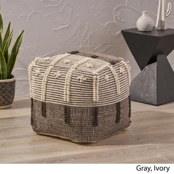 Gdf Studio Murphie Boho Wool And Cotton Ottoman Pouf