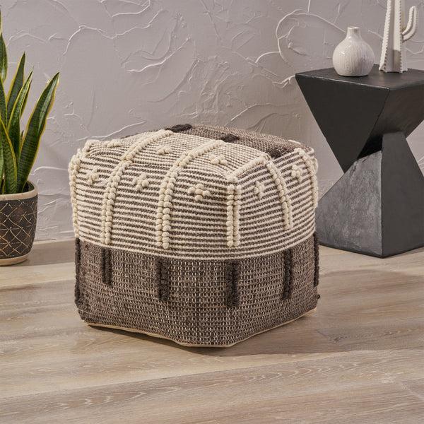 Gdf Studio Murphie Boho Wool And Cotton Ottoman Pouf