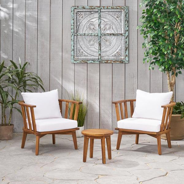 Gdf Studio Murray Outdoor Acacia Wood 2 Seater Club Chairs And Side Table Set