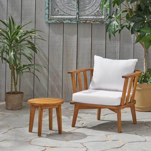Gdf Studio Murray Outdoor Acacia Wood Club Chair And Side Table Set