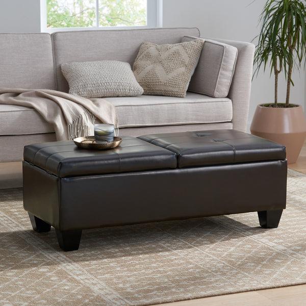 Gdf Studio Murray Rectangle Double Flip Leather Storage Ottoman Coffee Table