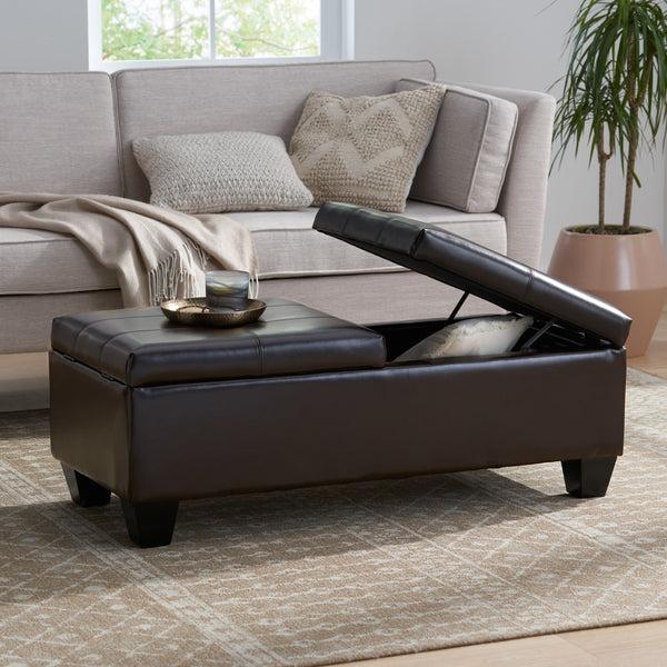 Gdf Studio Murray Rectangle Double Flip Leather Storage Ottoman Coffee Table