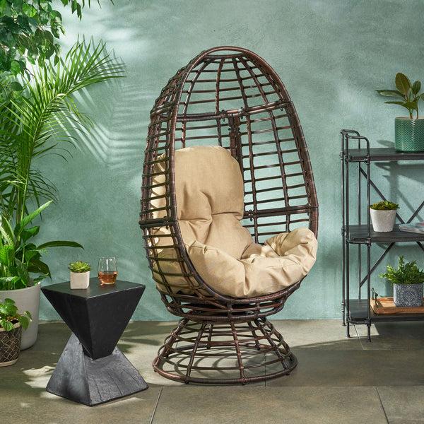 Gdf Studio Mylen Outdoor Freestanding Wicker Swivel Egg Chair