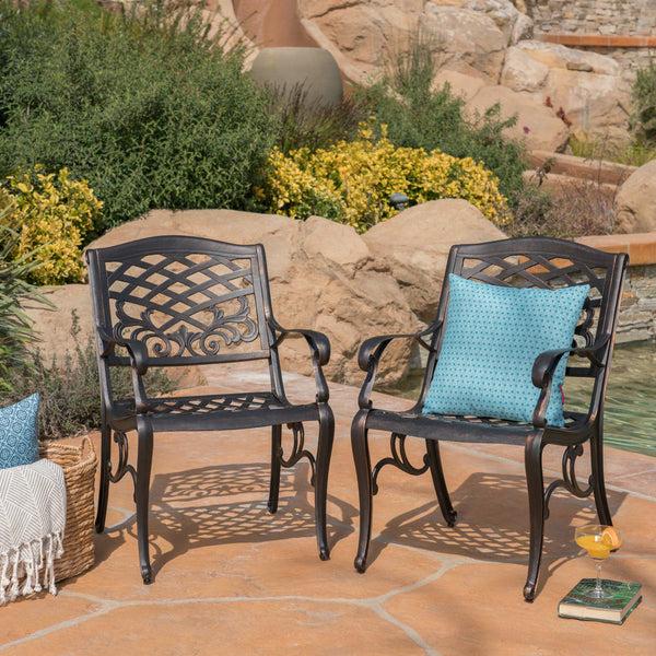 Gdf Studio Myrtle Beach Outdoor Patina Copper Finished Aluminum Dining Chairs (Set Of 2)