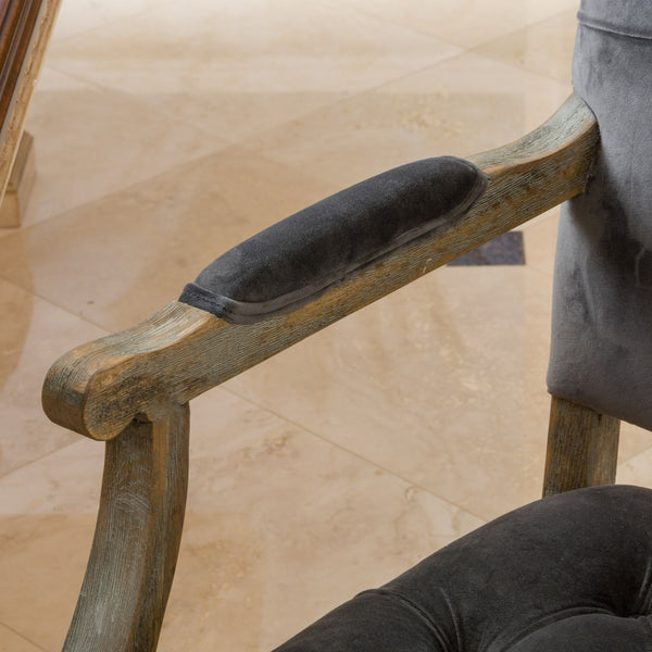 Gdf Studio Myrtle Contemporary Velvet Tufted Dining Arm Chair Charcoal And Oak