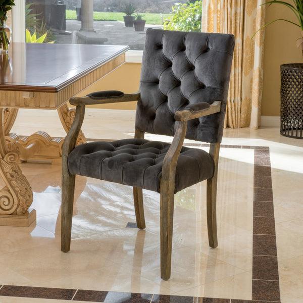 gdf studio Myrtle Contemporary Velvet Tufted Dining Arm Chair Charcoal and Oak