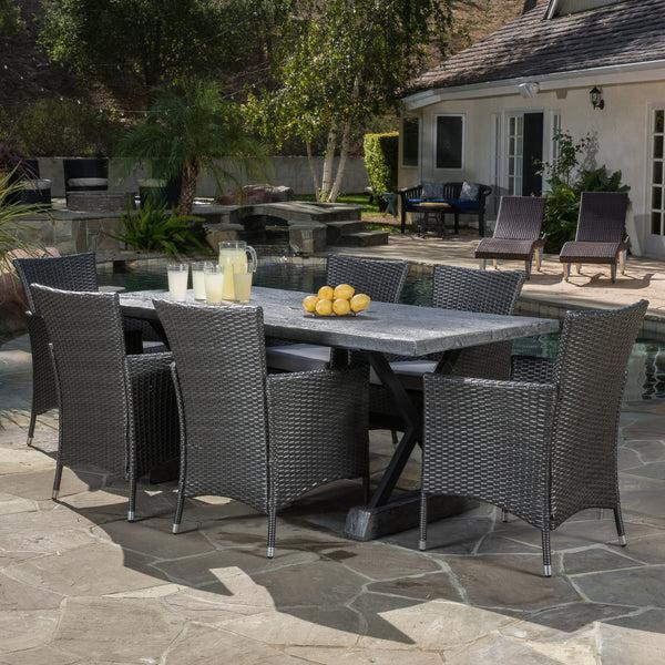Gdf Studio Myrtle Outdoor 7 Piece Lightweight Concrete Dining Set