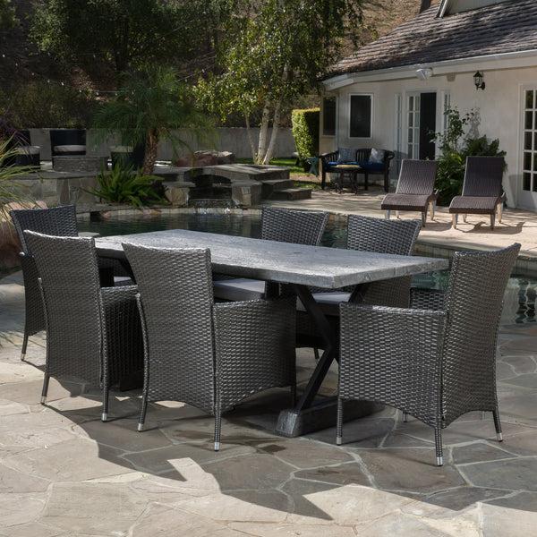 Gdf Studio Myrtle Outdoor 7 Piece Lightweight Concrete Dining Set
