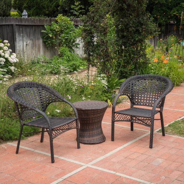 Gdf Studio Mystic Outdoor 3 Piece Multi-brown Wicker Stacking Chair Chat Set