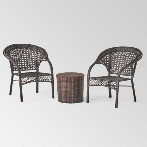 Gdf Studio Mystic Outdoor 3 Piece Multi-brown Wicker Stacking Chair Chat Set