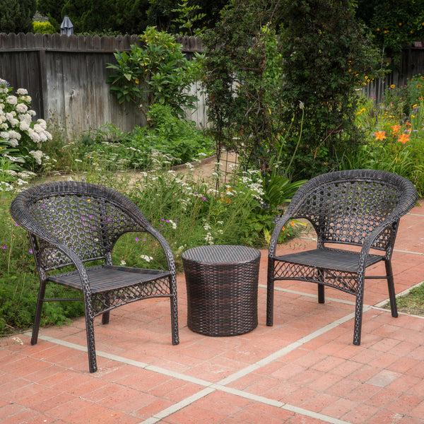Gdf Studio Mystic Outdoor 3 Piece Multi-brown Wicker Stacking Chair Chat Set