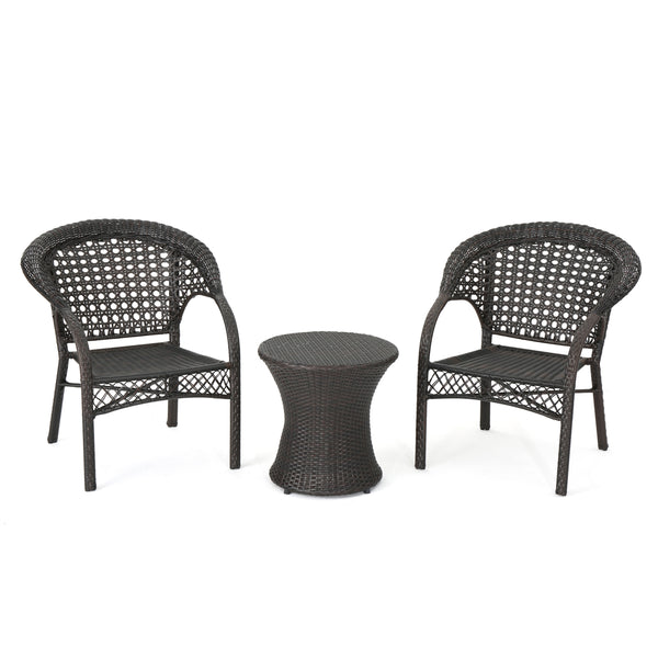 gdf studio Mystic Outdoor 3 Piece Multi-brown Wicker Stacking Chair Chat Set