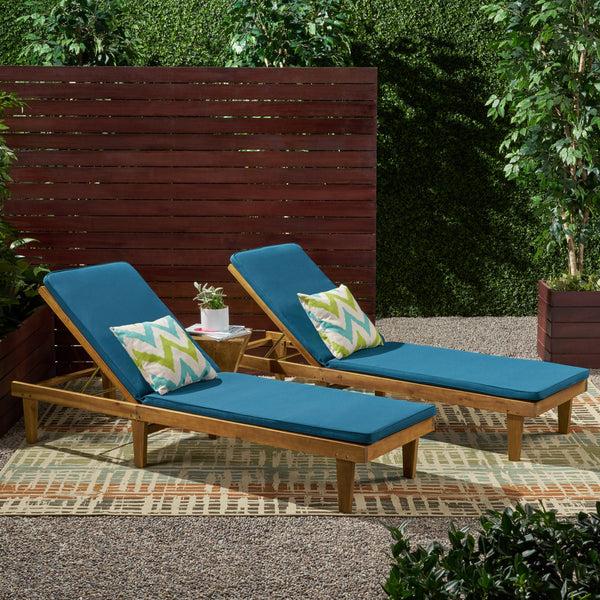 Gdf Studio Nadine Outdoor Modern Acacia Wood Chaise Lounge With Cushion (Set Of 2)