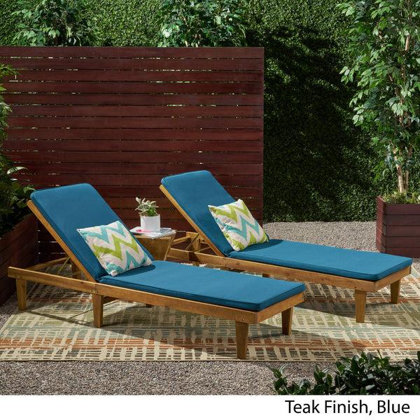 Gdf Studio Nadine Outdoor Modern Acacia Wood Chaise Lounge With Cushion (Set Of 2)