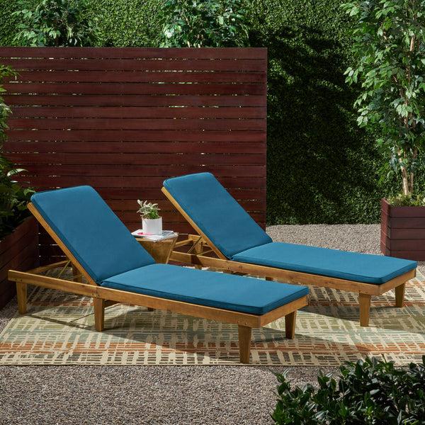 Gdf Studio Nadine Outdoor Modern Acacia Wood Chaise Lounge With Cushion (Set Of 2)