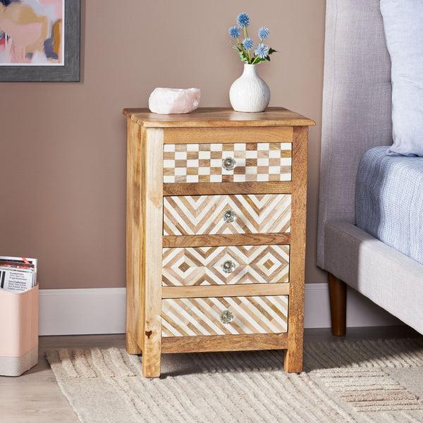 Gdf Studio Nahanni Handcrafted Boho 4 Drawer Mango Wood Nightstand