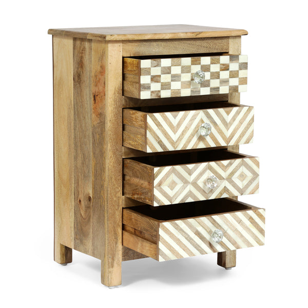 Gdf Studio Nahanni Handcrafted Boho 4 Drawer Mango Wood Nightstand