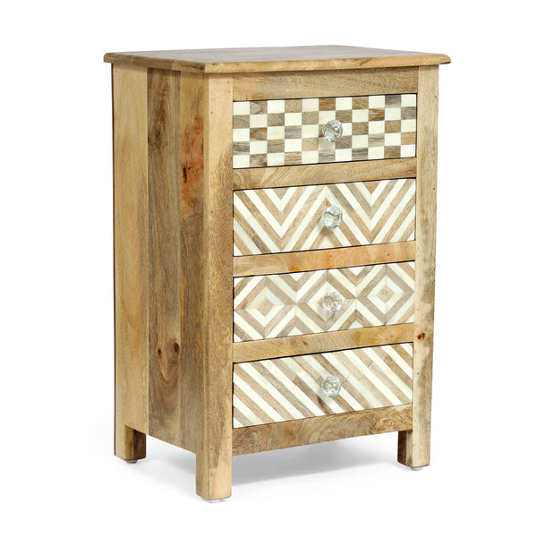 gdf studio Nahanni Handcrafted Boho 4 Drawer Mango Wood Nightstand