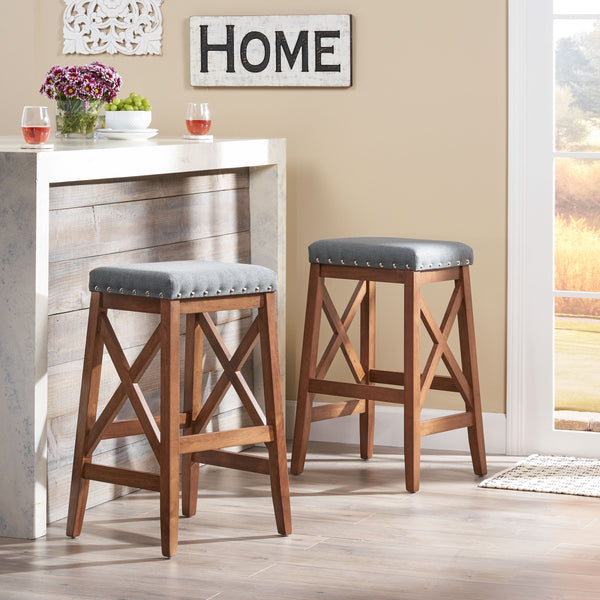 Gdf Studio Nancy Contemporary Farmhouse Upholstered Fabric Barstools (Set Of 2)