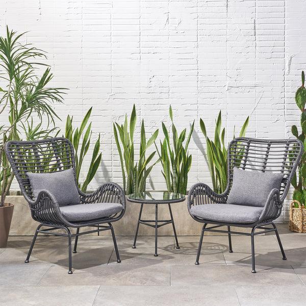 Gdf Studio Naomi Outdoor 3 Piece Wicker Chat Set With Cushions