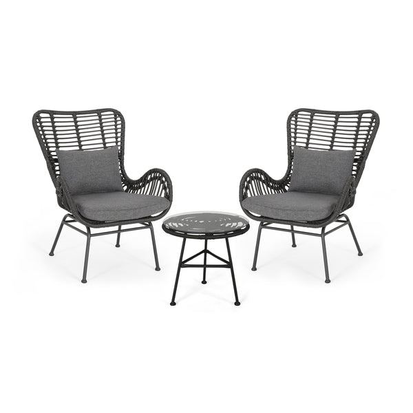 gdf studio Naomi Outdoor 3 Piece Wicker Chat Set with Cushions
