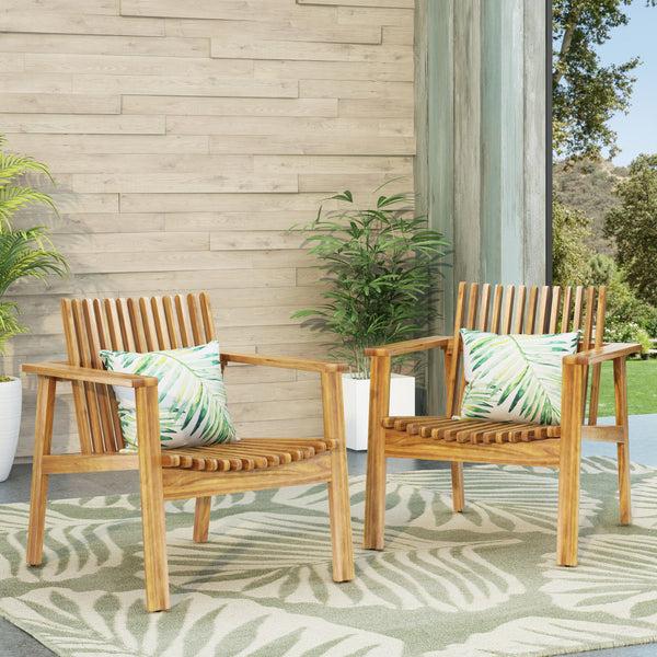 Gdf Studio Naomi Outdoor Acacia Wood Slatted Club Chairs Set Of 2 Teak