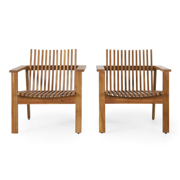 gdf studio Naomi Outdoor Acacia Wood Slatted Club Chairs Set of 2 Teak