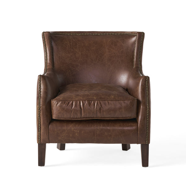 gdf studio Napier Brown Top Grain Leather Upholstered Club Chair with Nailhead Trim