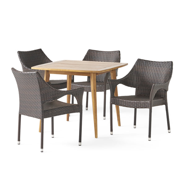 Gdf Studio Nash Outdoor 5 Piece Wood And Wicker Dining Set Teak And Multi Brown