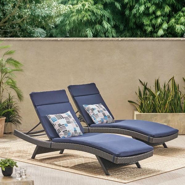 Gdf Studio Nassau Outdoor Grey Wicker Adjustable Chaise Lounge With Cushion (Set Of 2)