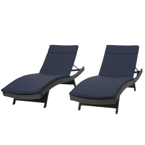 gdf studio Nassau Outdoor Grey Wicker Adjustable Chaise Lounge with Cushion (Set of 2)