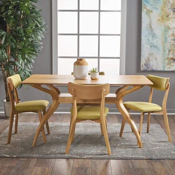 Gdf Studio Nasseen Mid Century Finished 5 Piece Wood Dining Set With Fabric Chairs