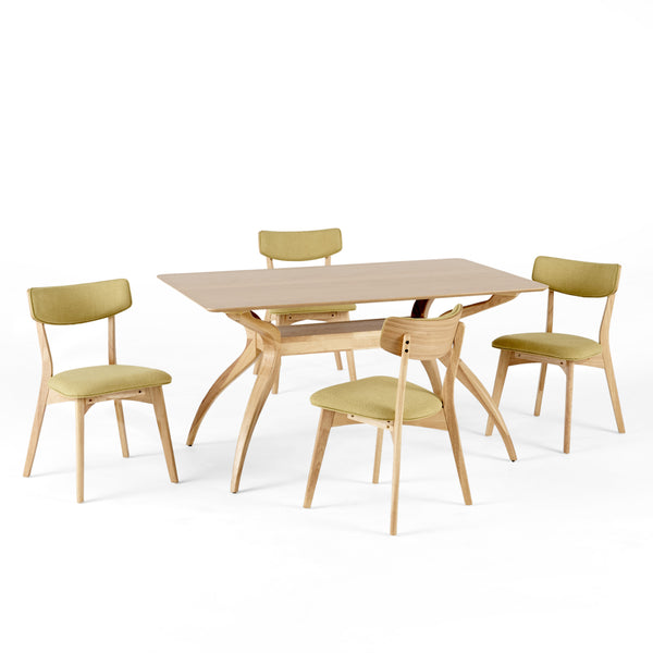 gdf studio Nasseen Mid Century Finished 5 Piece Wood Dining Set with Fabric Chairs