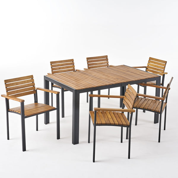 Gdf Studio Natalie Outdoor 6 Seater Wood And Iron Dining Set