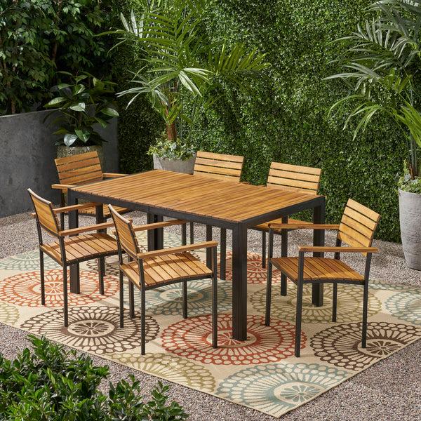 Gdf Studio Natalie Outdoor 6 Seater Wood And Iron Dining Set