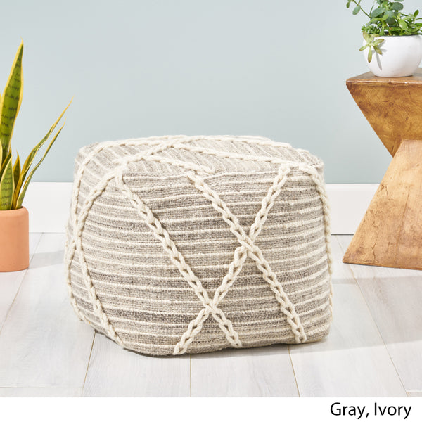 Gdf Studio Naylea Contemporary Wool And Cotton Pouf Ottoman